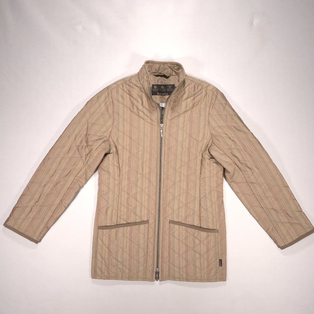 Barbour Muted Stripe Quilted Womens Beige Jacket Size UK 8 US 4 Great Condition!